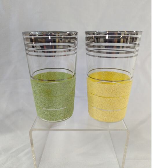 Set of 6 Vintage Pastel Sugar Frosted Juice Glasses Platinum Trim - Picture 4 of 6